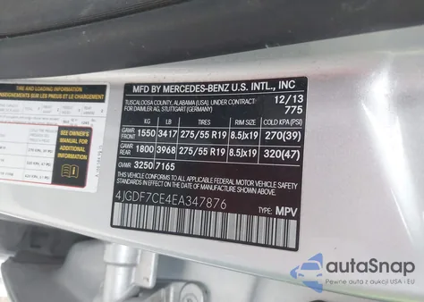 2014 Mercedes-Benz Gl 450 4Matic from USA, damaged, VIN 4JGDF7CE4EA347876